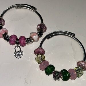 Chic Silver Bracelet with Pink and Green Beads